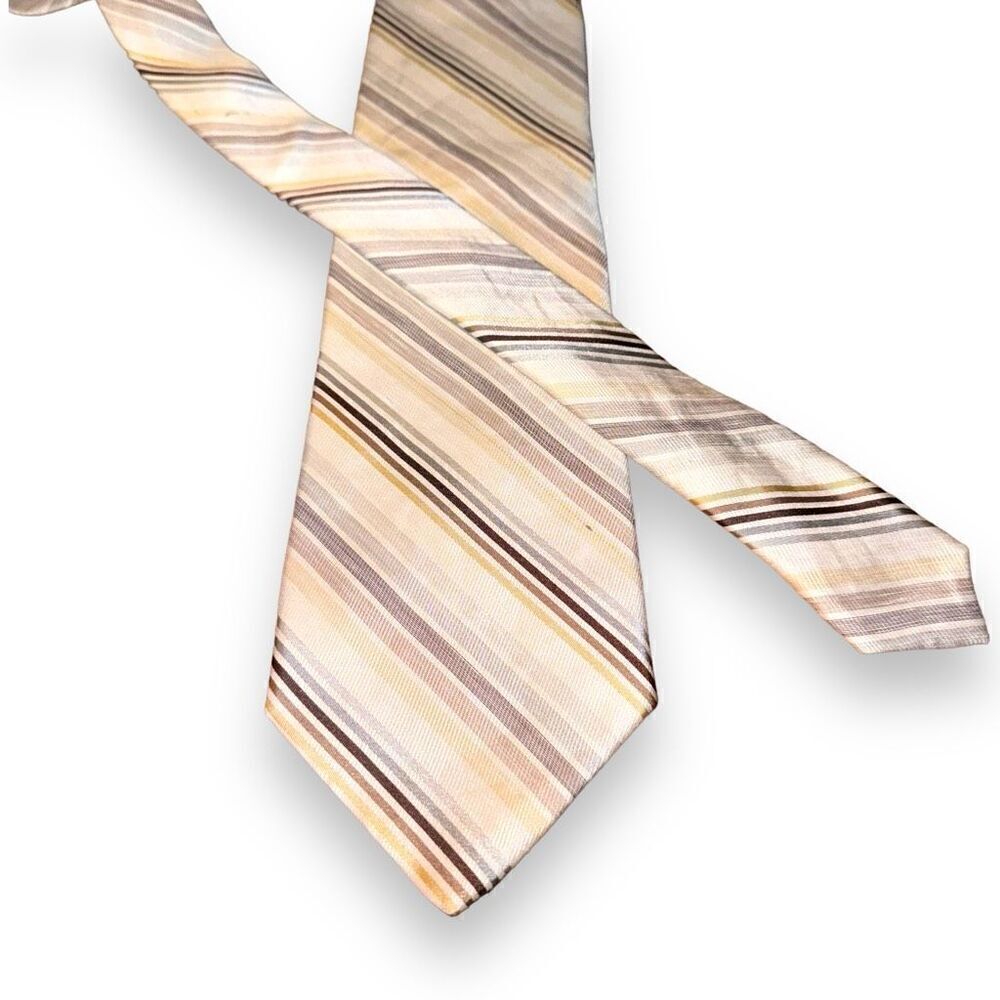 Luciano Barbera Tan Striped Handmade Silk & Linen Tie